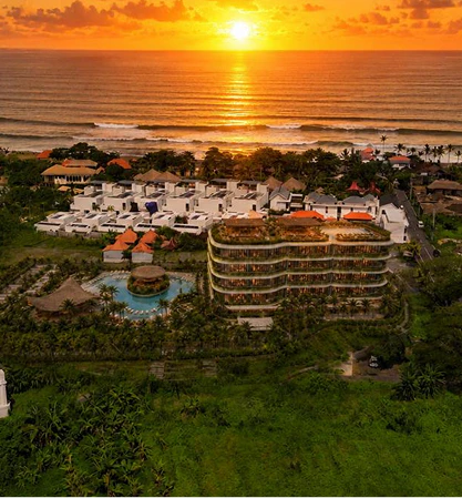 Seseh coastline at sunset with villa development